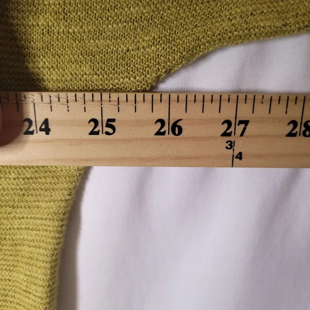 Eileen Fisher Sweater Large Green Organic Linen/Cotton V Neck